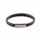 AZE JEWELS JUNIOR LEREN ARMBAND PLAT GEVLOCHTEN BRUIN LEREN STRENG MET STALEN SLUITING 16.5CM - 80924 - AJ-BL403-B-165