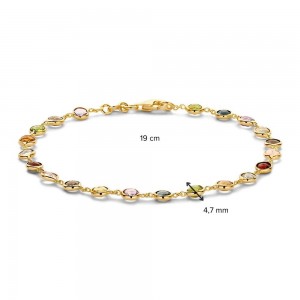 GOUDEN ARMBAND MET GEKLEURDE EDELSTENEN (amethist, citrien, peridot, topaas, rozenkwarts en london blue topaas) 4.7MM 19CM - 85027 - AW138117