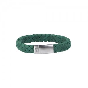 AZE JEWELS LEREN ARMBAND GEVLOCHTEN GROEN LEREN STRENG MET STALEN SLUITING 19.5CM - 80896 - AZ-BL005-F-195