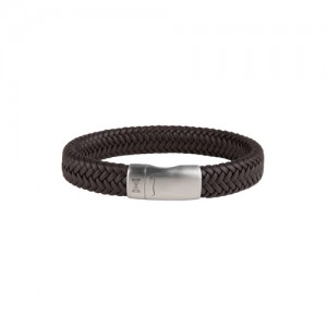 AZE JEWELS LEREN ARMBAND GEVLOCHTEN BRUIN LEREN STRENG MET STALEN SLUITING 22.5CM - 80899 - AZ-BL007-B-225