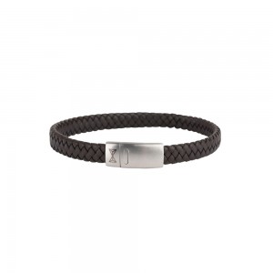 AZE JEWELS LEREN ARMBAND PLAT GEVLOCHTEN ZWART LEREN FLAT STRING MET STALEN SLUITING 21CM - 84224 - AZ-BL010-A-210