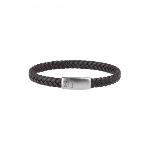 AZE JEWELS LEREN ARMBAND PLAT GEVLOCHTEN BRUIN LEREN STRENG MET STALEN SLUITING 21CM - 80902 - AZ-BL010-B-210