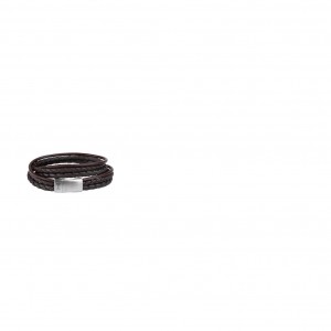 AZE JEWELS LEREN ARMBAND 2 GEVLOCHTEN EN 1 GLAD BRUIN LEREN STRENG DIE DUBBEL OM DE POLS GAAN MET STALEN SLUITING 22.5CM - 82869 - AZ-BL011-B-210