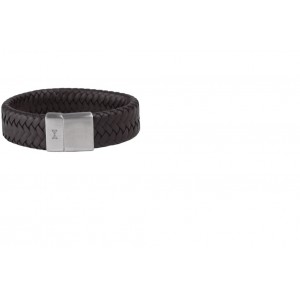 AZE JEWELS LEREN ARMBAND GEVLOCHTEN BRUIN LEER MET STALEN SLUITING 21CM - 84077 - AZ-BL012-B-210