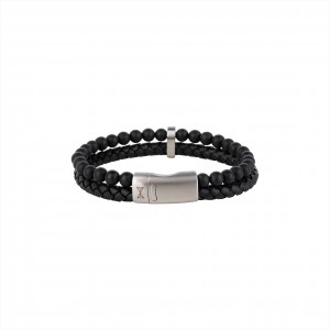 AZE JEWELS LEREN ARMBAND, ELK PEAK, ZWART LEREN STRENG NATUURSTEEN STRENG GECOMBINEERD 21CM - 83479 - AZ-BL019-A-210