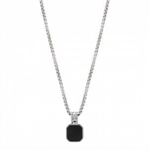 AZE JEWELS STALEN HANGER EN COLLIER, ROLO ONYX ROCKS,  MET ZWARTE ONYX 50+10CM - 82365 - AZ-NL010-A-060