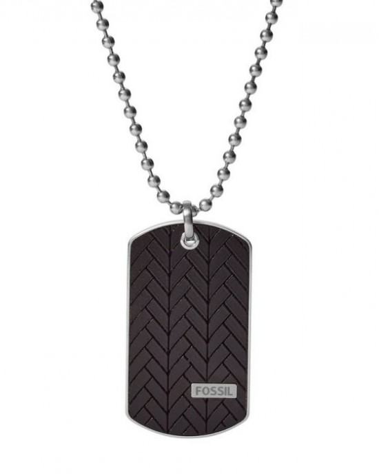 FOSSIL STALEN COLLIER BOLLETJES MET DOGTAG MET ZWART KUNSTSTOF VISGRAAT MOTIEF - 77564 - JF03395040