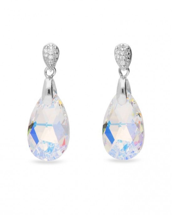 SPARK ZILVEREN STEEKOORHANGERS, DAINTYDROP, MET AURORE BOREALE CRYSTAL 27MM - 79695 - KW610616AB