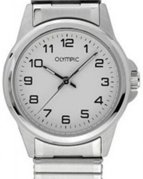 OLYMPIC HORLOGE "CHARLIE" STALEN REKBAND EN KAST, WITTE PLAAT MET CIJFERS 100M - 79443 - OL26DSS106