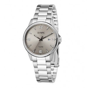 OLYMPIC HORLOGE,GLENN, STALEN BAND EN KAST, GRIJZE PLAAT MET CIJFERS EN DATUM 100M - 82696 - OL26HSS319