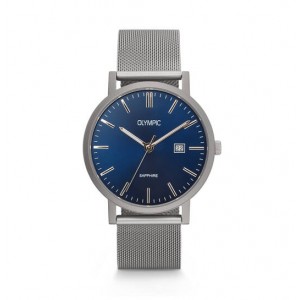 OLYMPIC HORLOGE TITANIUM BAND EN KAST, BLAUWE PLAAT MET DATUM EN SAFFIERGLAS 40MM 50M - 84079 - OL26HTS001