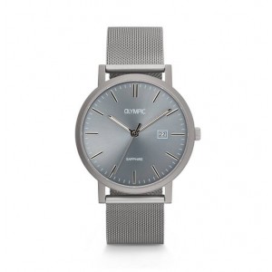 OLYMPIC HORLOGE TITANIUM BAND EN KAST, GRIJZE PLAAT MET DATUM EN SAFFIERGLAS 40MM 50M - 84080 - OL26HTS002