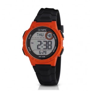 OLYMPIC HORLOGE, DIGITAAL ZWART KUNSSTOF BAND, ORANJE KUNSTSTOF KAST 40MM 100MM - 83039 - OL45HKR018