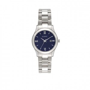 OLYMPIC HORLOGE, STALEN BAND, STALEN KAST, BLAUWE PLAAT MET DATUM 30M - 78949 - OL66DSS010