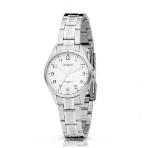 OLYMPIC HORLOGE ROBIN, STALEN BAND EN KAST, WITTE PLAAT MET CIJFERS 29MM 100M - 81914 - OL72DSS088