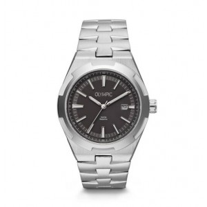 OLYMPIC HORLOGE, LEGACY, STALEN BAND EN KASTL, GRIJZE PLAAT MET DATUM EN SAFFIERGLAS 41MM 100M - 83919 - OL75HSS006