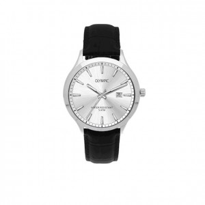 OLYMPIC HORLOGE, CLEVELAND, ZWART LEREN BAND, STALEN KAST, WITTE PLAAT MET DATUM 50M - 78922 - OL88HSL005
