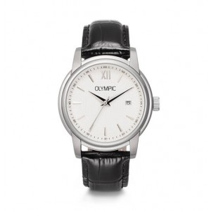 OLYMPIC HORLOGE,VICTOR, ZWART LEREN BAND ENSTALEN KAST EN CREME PLAAT 39MM 50M - 83770 - OL89HSL058