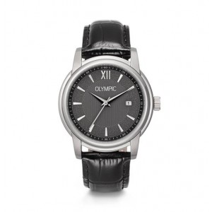 OLYMPIC HORLOGE,VICTOR, ZWART LEREN BAND ENSTALEN KAST EN GRIJZE PLAAT 39MM 50M - 83771 - OL89HSL059