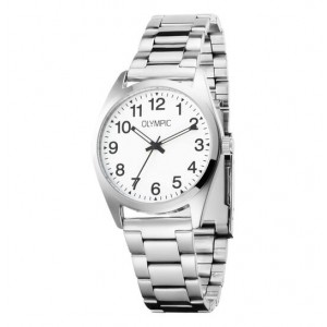 OLYMPIC HORLOGE,MARCEL, STALEN BAND EN KAST, WITTE PLAAT MET CIJFERS 50M - 82697 - OL89HSS078