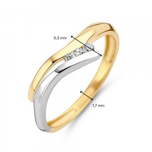 GOUDEN RING BICOLOR MET 3 ZIRCONIAS 5.3MM BREED MT56 - 83761 - RB425114-56-MT56