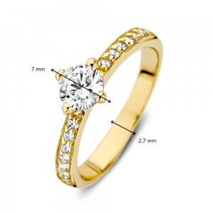 EXCELLENT GOUDEN RING MET 5.5MM ZIRCONIA TOPSTEEN EN ZIRCONIAS IN DE SCHEEN MT50 - 84055 - RC127799-50-MT50