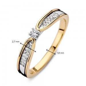 GOUDEN RING BICOLOR MET DUBBELE OPSTAANDE RAND EN 0.03CT H/Si-1 TOPSTEEN BRILJANT 0.13CT MT56 - 82385 - RG417682-56-MT56
