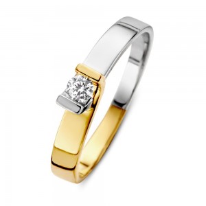 EXCELLENT GOUDEN BICOLOR RING MET ZIRCONIA TOPSTEEN 3.7MM MT58 - 80436 - RH427193-58-MT58