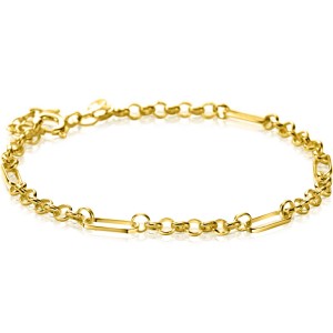 ZINZI GOUDEN ARMBAND JASSERON MET OVALE TUSSENOGEN 3.0MM 19CM - 82766 - ZGA495-19CM