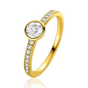 ZINZI GOUDEN RING MET ZIRCONIA TOPSTEEN EN SIRCONIAS IN SCHEEN MT54 - 82758 - ZGR463-54-MT54