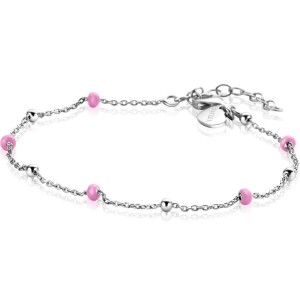 ZILVEREN ARMBAND MET ZILVEREN ARMBAND MET ZILVEREN EN ROZE BOLLETJES 17-19.5CM - 82216 - ZIA2510