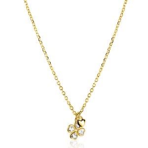 ZINZI ZILVEREN KETTING, DOUBLE, ZIRCONIA KLAVER MET HARTJE 40-45CM (Geen garantie op plating) - 84727 - ZIC2783Y