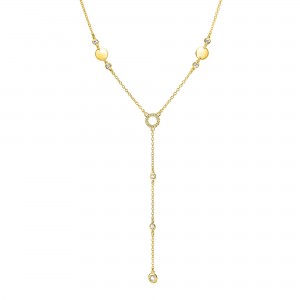 ZINZI ZILVEREN Y COLLIER, DOUBLE,  MET RONDE ELEMENTEN EN WITTE ZIRCONIAS 45CM (Geen garantie op plating, ook als set leverbaar) - 84883 - ZIC2909