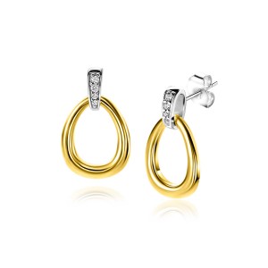 ZILVEREN STEEKOORHANGERS BICOLOR OPEN DRUPPEL MET ZIRCONIAS 19MM (Geen garantie op plating) - 84483 - ZIO1709Y