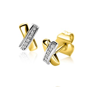 ZILVEREN OORSTEKERS BICOLOR X MET ZIRCONIAS 5X7.8MM (Geen garantie op plating) - 84153 - ZIO1816Y
