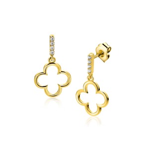 ZINZI ZILVEREN STEEKOORHANGERS, DOUBLE,  KLAVERTJE AAN STAAFJE ZIRCONIAS 12X20MM (Geen garantie op plating) - 83961 - ZIO2743