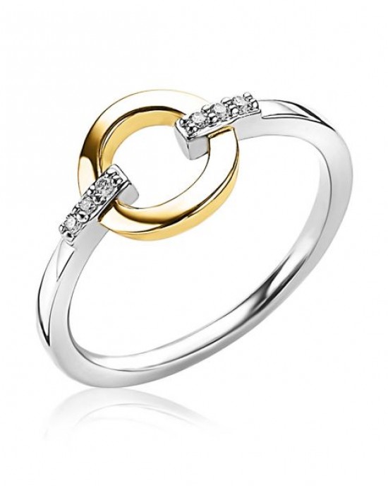 -uit de collectie- ZINZI ZILVEREN RING GEEL VERGULDE RING MET ZIRKONIA'S IN SCHEEN MT54 (geen garantie op plating) - 76554 - ZIR1814G-54-MT54