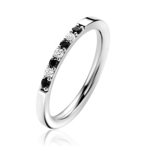 ZINZI ZILVEREN RING, AANSCHUIF,  ALLIANCE MET ZWARTE EN WITTE  ZIRCONIAS MT52 - 83392 - ZIR2559Z-52-MT52
