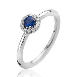 ZIZNI ZILVEREN RING ENTOURAGE MET BLUAWE MIDDENSTEEN EN RONDOM WITTE ZIRCONIA'S MT58 - 84586 - ZIR2697B-58-MT58