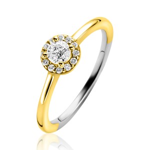 ZINZI ZILVEREN RING, DOUBLE,  ENTOURAGE VERLOVINGSRING MET RONDE ZETTING EN KLEIN HARTJE 21MM MT54 (Geen garantie op plating) - 83534 - ZIR2697Y-54-MT54