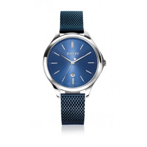 ZINZI HORLOGE STALEN CLASSY  BLAUW MILANESE BAND EN STALEN KAST MET BLAUWE  PLAAT 30M - 81922 - ZIW1042BM