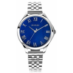 ZINZI HORLOGE "JULIA"  STALEN BAND EN KAST MET BLAUWE PLAAT 50M - 80063 - ZIW1146