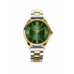 ZINZI HORLOGE CLASSY MINI BI-COLOR BAND, DOUBLE KAST EN GROENE WIJZERPLAAT MET DATUM 50M - 77126 - ZIW1235