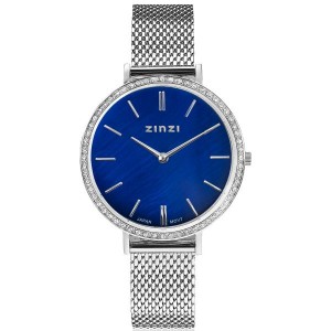 ZINZI HORLOGE STALEN MILANEESE BAND EN KAST MET ZIRKONIA'S, BLAUWE PARLEMOER PLAAT 50M - 79508 - ZIW1346