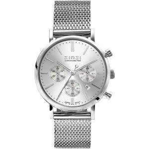 ZINZI HORLOGE "CHRONO"ZILVEREN WIJZERPLAAT STALEN MILANESE BAND EN KAST 50M - 80362 - ZIW1502