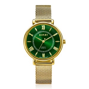 ZINZI HORLOGE DOUBLE STALEN MILANEESE BAND EN KAST, GROENE PLAAT 34MM 30M - 82653 - ZIW2054