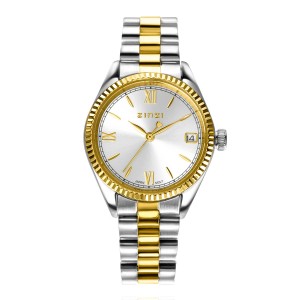 ZINZI HORLOGE "ICONIC" BICOLOR STALEN BAND EN KASTEN ROLEX STIJL BEZEL, ZILVERKLEURIGE PLAAT MET DOUBLE INDEZEN EN DATUM 30MM30M - 84253 - ZIW2233