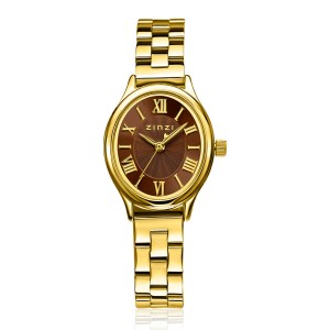 ZINZI HORLOGE "BELLE" DOUBLE STALEN HORLOGEBAND EN OVALE KAST MET BRUINE WIJZERPLAAT 26MM 30M, MET GRATIS ZILVEREN ARMBAND. (Geen garantie op plating) - 84884 - ZIW2936