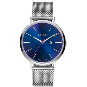 ZINZI HORLOGE "RETRO" BLAUWE WIJZERPLAAT ZLVEREN MILANESE BAND EN KAST - 73558 - ZIW403M