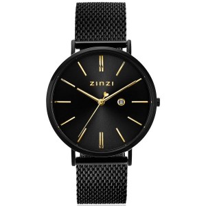 ZINZI HORLOGE "RETRO" ZWARTE WIJZERPLAAT ZWART STALEN MILANESE BAND EN KAST 38MM 50M - 81067 - ZIW449M